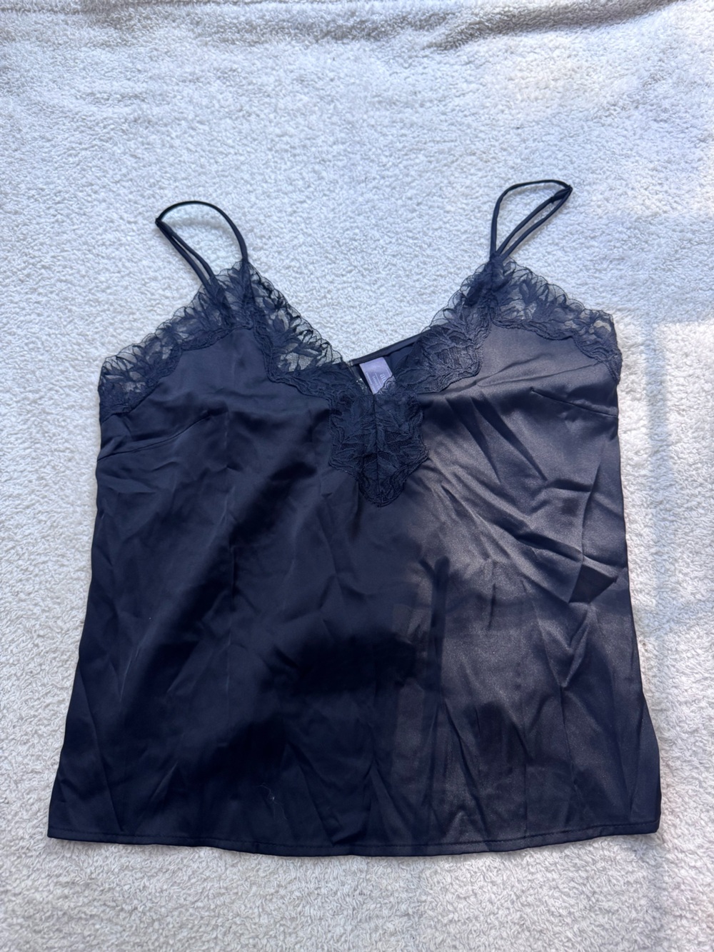 Auden Black Satin Lace-Trim Camisole Top
